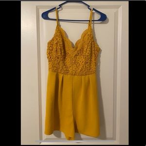 Yellow spaghetti strap Large laced romper with zip up back